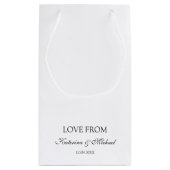 Elegant White Minimalistisch Wedding Script Gesche Kleine Geschenktüte (Rückseite)