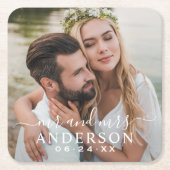 Elegant White Mr. und Mrs. Monogram Foto Wedding Rechteckiger Pappuntersetzer (Vorderseite)