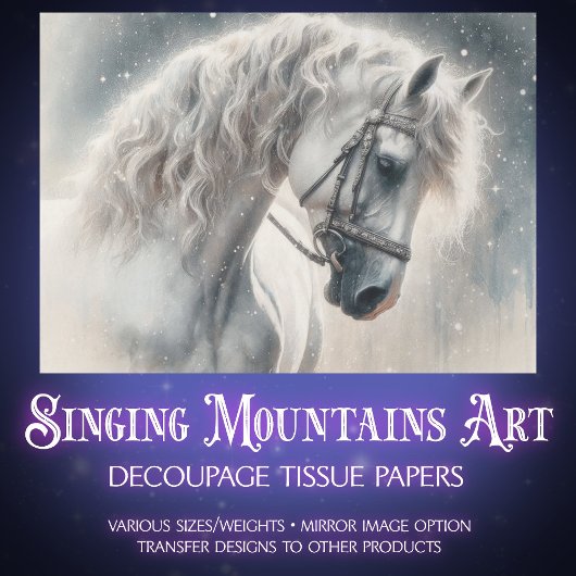 Elegant White Mystical Fairytale Horse Decoupage Seidenpapier