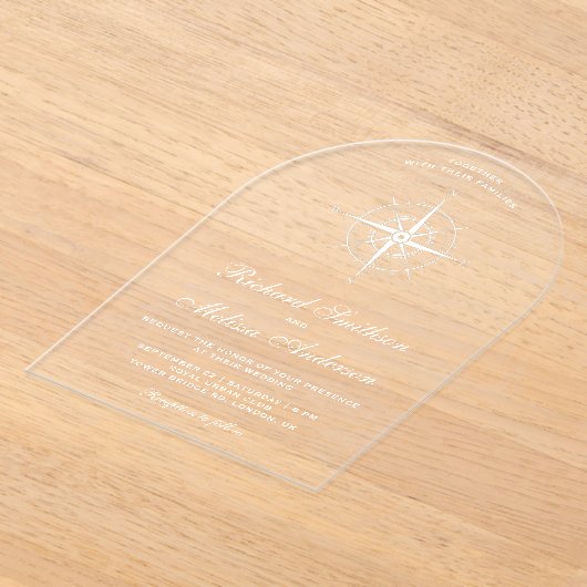 Elegant White Nautical Compass Wedding Acryleinladungen (Ablage )