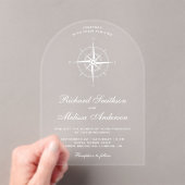 Elegant White Nautical Compass Wedding Acryleinladungen (Insitu (Handheld))