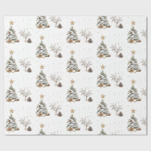 Elegant White New Year Frosted Tree pine Geschenkpapier (Flach)