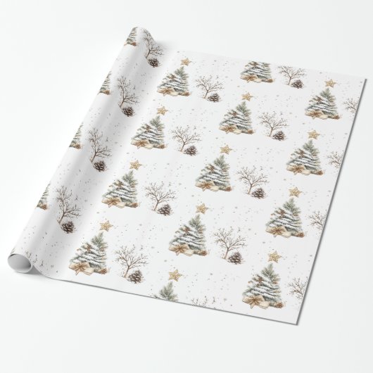 Elegant White New Year Frosted Tree pine Geschenkpapier (Ungerollt)