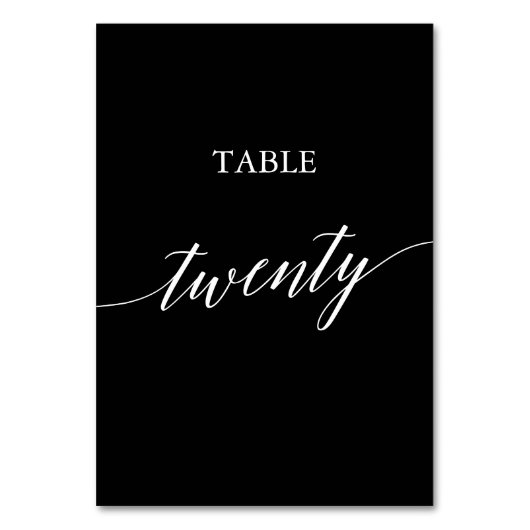 Elegant White on Black Calligraphy Table 20 Tischnummer (Rückseite)