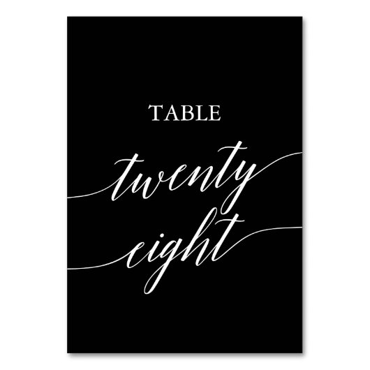 Elegant White on Black Calligraphy Table 28 Tischnummer (Vorderseite)