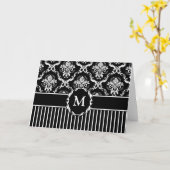 Elegant White on Black Damask Karte (Gelbe Blume)