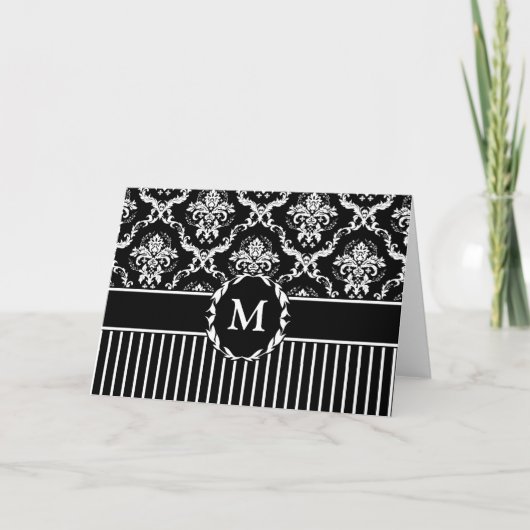 Elegant White on Black Damask Karte (Vorderseite)