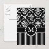 Elegant White on Black Damask Postkarte (Vorne/Hinten)