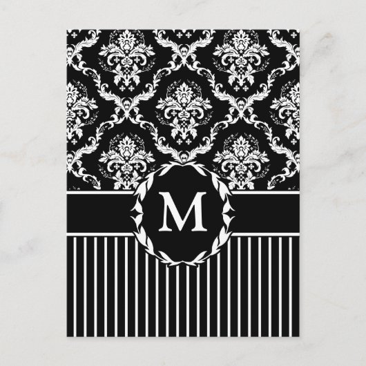 Elegant White on Black Damask Postkarte (Vorderseite)