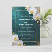 elegant white orchid blooms wedding einladung (Stehend Vorderseite)