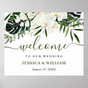 Elegant White Orchid Bohemian Wedding Welcome Sign Poster