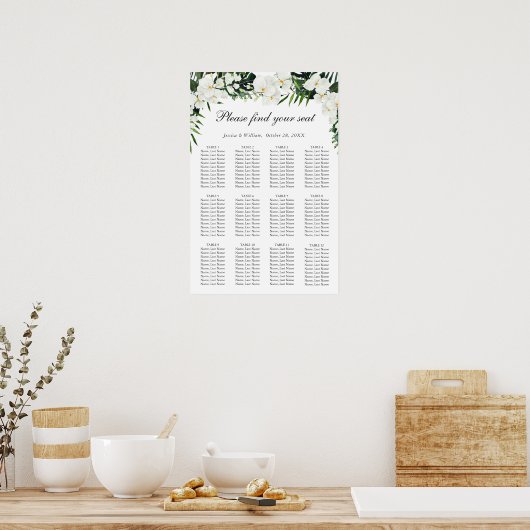 Elegant White Orchid Boho 12 Tables SITZENDE CHART Poster (Küche)