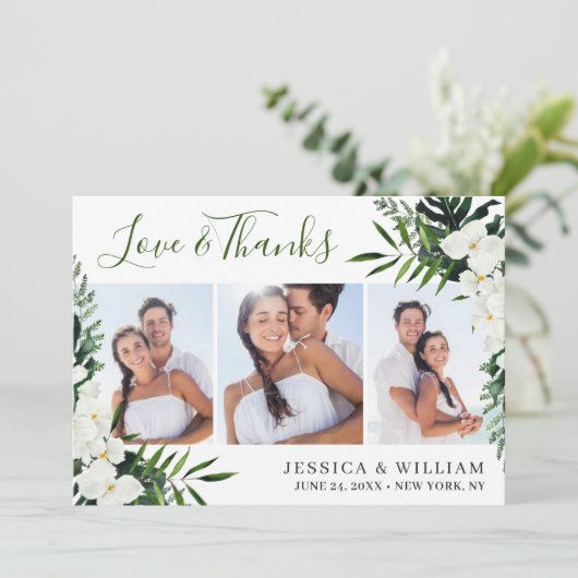 Elegant White Orchids Bohemian Wedding 3 PHOTO Dankeskarte (Stehend Vorderseite)