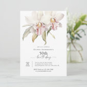 Elegant White Orchids Floral 50th Birthday Einladung (Stehend Vorderseite)