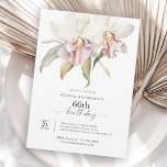 Elegant White Orchids Floral 60th Birthday Einladung<br><div class="desc">A beautiful tropical 60th birthday party invitation featuring watercolor floral white orchids with tinges of pink. This feminine tropical theme is a beautiful choice for celebrating a special milestone birthday. Trendy type face pairings make your text pop with style. Personalize the easy to use text template with your event details....</div>