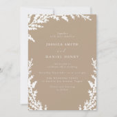 Elegant White Pale Taupe Boho Leaf Wedding Einladung (Vorderseite)