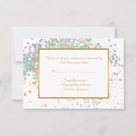 ELEGANT WHITE PASTEL HOLOGRAPHIC CUSTOM UAWG RSVP KARTE (Vorderseite)
