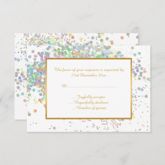 ELEGANT WHITE PASTEL HOLOGRAPHIC CUSTOM UAWG RSVP KARTE (Vorne/Hinten)