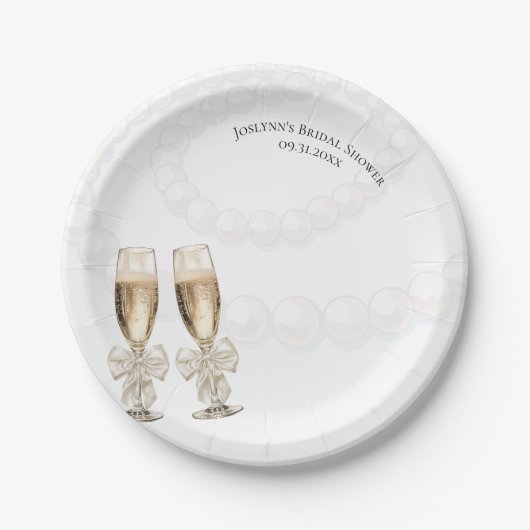 Elegant White Pearls & Prosecco Bridal Shower  Pappteller (Vorderseite)