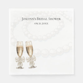 Elegant White Pearls & Prosecco Bridal Shower Serviette