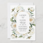 Elegant White Peonies Watercolor Floral Wedding Einladung (Vorderseite)