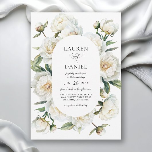 Elegant White Peonies Watercolor Floral Wedding Einladung