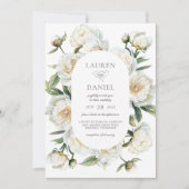 Elegant White Peonies Watercolor Floral Wedding Einladung (Vorderseite)