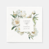Elegant White Peonies Watercolor Floral Wedding Serviette (Vorderseite)