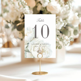 Elegant White Peonies Wedding Table Number Tischnummer