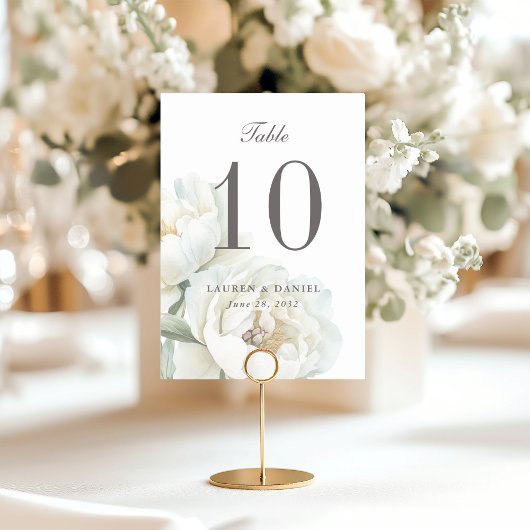 Elegant White Peonies Wedding Table Number Tischnummer