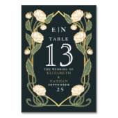 Elegant White Peony Art Nouveau Floral Wedding Tischnummer (Vorderseite)