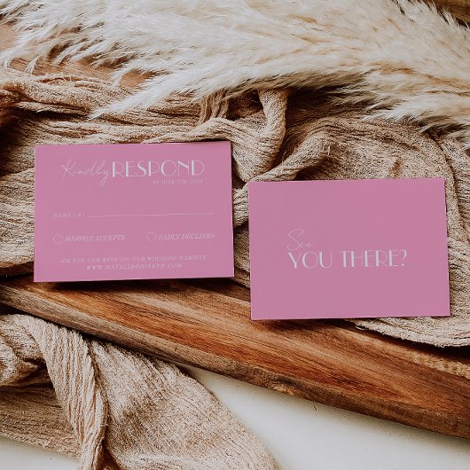 Elegant White Pink Minimalist Bright Wedding RSVP Karte