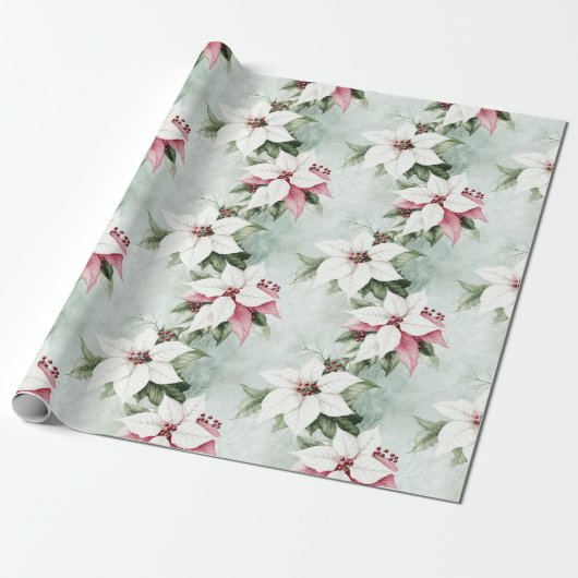 Elegant White Pink Poinsettias Weihnachten Geschenkpapier (Ungerollt)