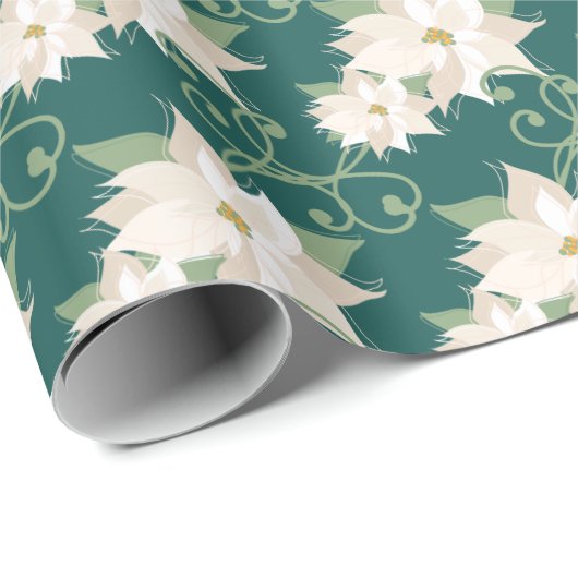 Elegant White Poinsettia Aquamarine Weihnachten Geschenkpapier (Rolleneckpunkt)
