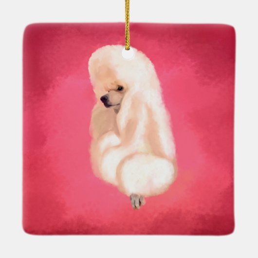 Elegant White Poodle Pastel Fuchsia Keramikornament (Rückseite)