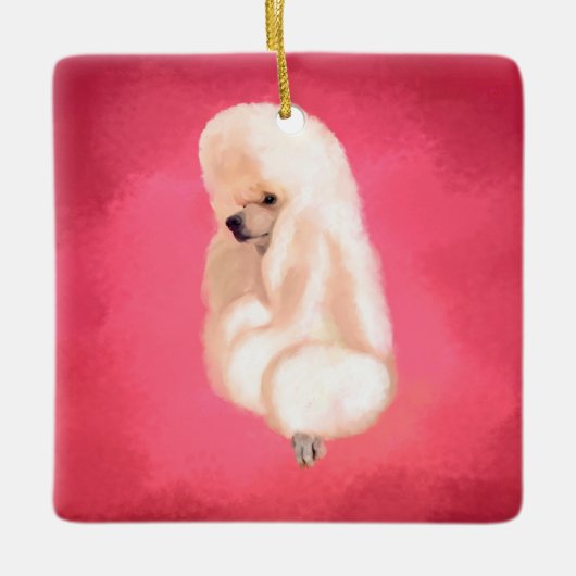Elegant White Poodle Pastel Fuchsia Keramikornament (Vorderseite)