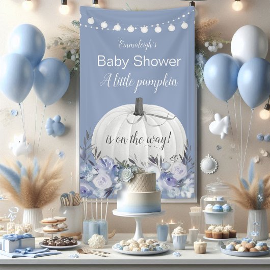 Elegant White Pumpkin Dusty Blue Baby Shower Banner