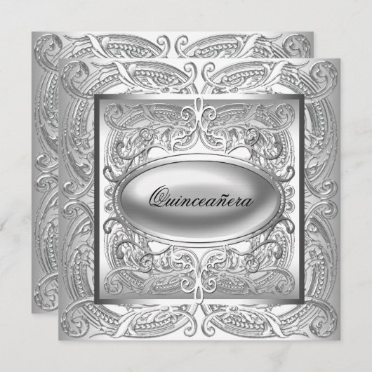 Elegant White Quinceanera Einladung (Vorne/Hinten)