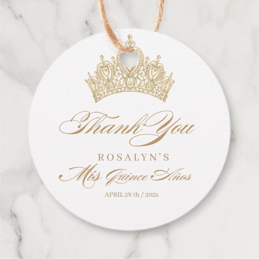 Elegant White Quinceanera Gold Tiara Geschenkanhänger (Rückseite)