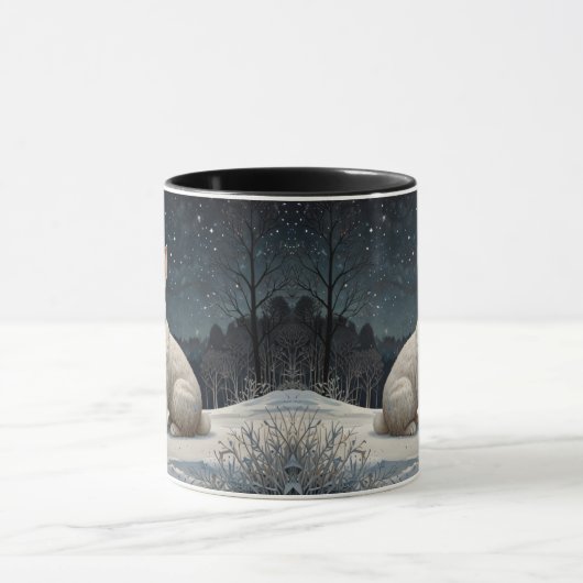 Elegant white rabbit Christmas snowy woodland Tasse (Zentrum)