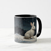 Elegant white rabbit Christmas snowy woodland Tasse (VorderseiteRechts)