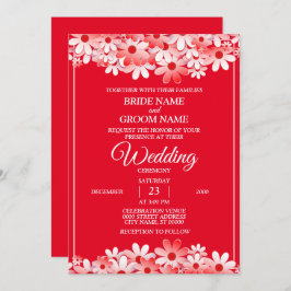 Elegant White Red Floral Wedding Einladung
