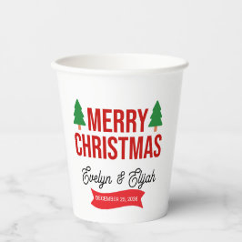 Elegant White Red Green Holiday Celebration Paper  Pappbecher