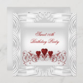 Elegant White Red Hearts Sweet 16 Einladung (Vorne/Hinten)