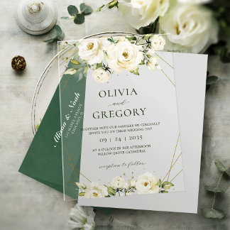 Elegant White Rose Akryllische Hochzeitseinladung Acryleinladungen