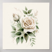 Elegant White Rose Botanical Greenery Neutral  Poster (Vorne)