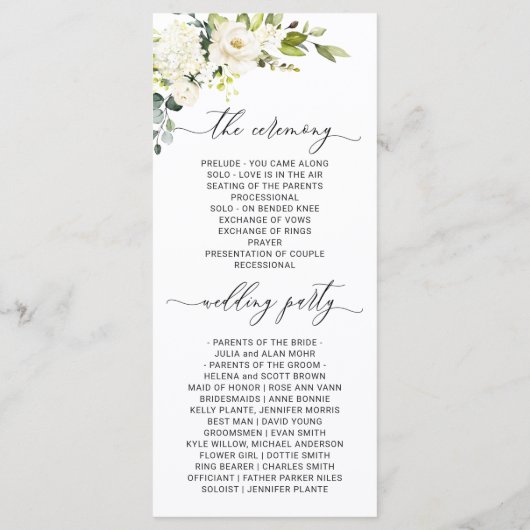 Elegant White Rose Eucalyptus Wedding Ceremony Pro Programm (Rückseite)