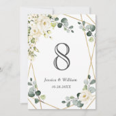 Elegant White Rose Eucalyptus Wedding Tischnummer (Vorderseite)