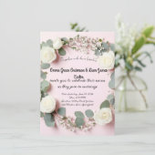 Elegant White Rose & Eukalyptus Wedding Einladung (Stehend Vorderseite)