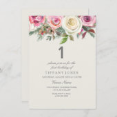 Elegant White Rose Floral 1. Geburtstag Einladung (Vorne/Hinten)